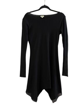 PETIT POIS Black Long Sleeve Nylon Handkerchief Hem Dress Lagenlook Artsy Large